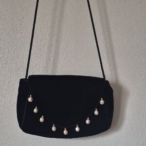 Adrienne Vittadini Black Clutch with Pearl Details